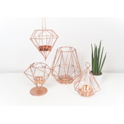 Geometric copper candle holder on base 12 cm
