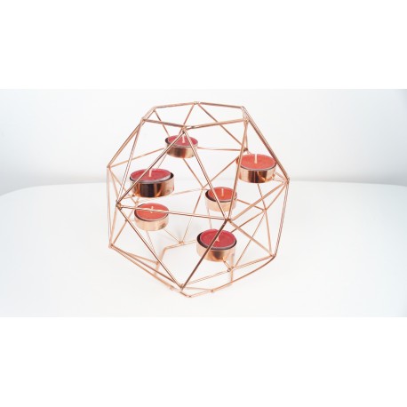 Large 6 piece geometric copper candle holder 20 cm