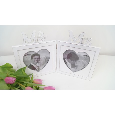Twin White Photo Frame Mr & Mrs Wedding Gift Anniversary