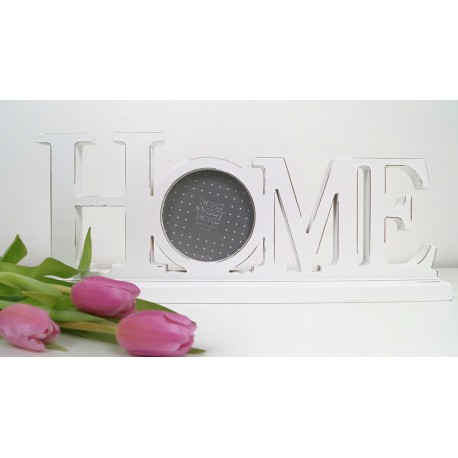Decorative White Wood Photo Frame HOME Wording