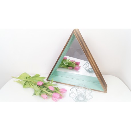 Boho wooden triangle mirror shelf