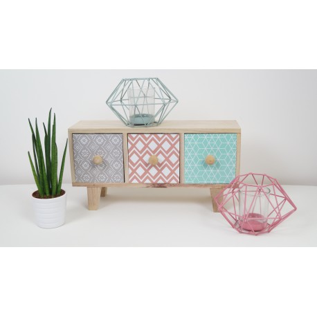 Three wooden geometric drawers