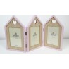 Triple house shaped picture photo frame with cut-out hearts pink