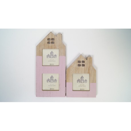 Double house shaped picture photo frame pink