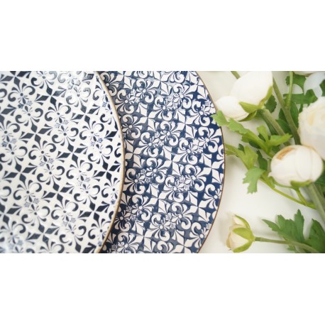 Stylish mosaic blue and white decorative side plates SET OF 2