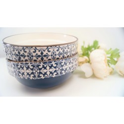  STYLISH MOSAIC BLUE AND WHITE DECORATIVE BOWL SET OF 2