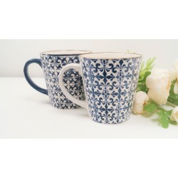Decorative Mugs set of 2. Stylish mosaic blue and white
