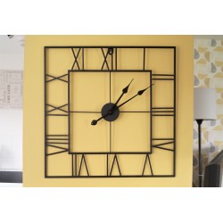 Large Square Metal Black Skeleton Wall Clock 60cm Roman Numerals