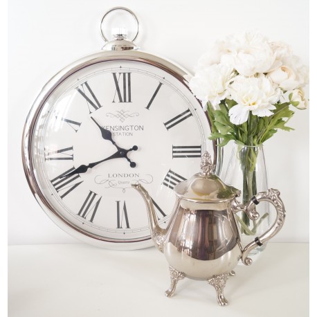 Large Silver Pocket Style Wall Clock