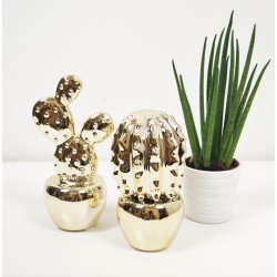 Gold Decorative Cactus Ceramic Ornament set of 2
