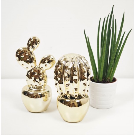 Gold Decorative Cactus Ceramic Ornament set of 2