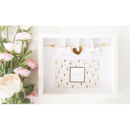 Box Photo Frame With a Sentiment Slogan And Hearts Pegged
