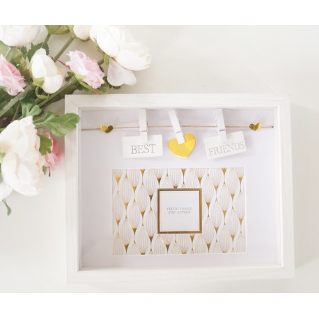 Box Photo Frame With a Sentiment Slogan And Hearts Pegged