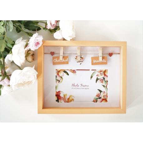 Tropical Box Photo Frame With Pegs and Slogan - Cherished Moments