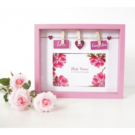 Tropical Box Photo Frame With Pegs and Slogan - Love & Laughter