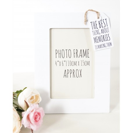 Tag Style Wooden Photo Frame 4x6 Best thing about memories is making them - white tag