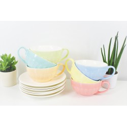 Cup & Saucer set of 6 Multi Color with white saucers