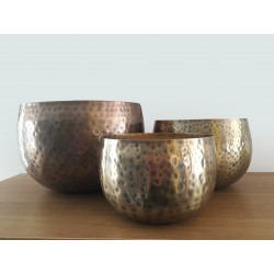 Hammered Textured Gold Planters set of 3 Savvy Made In India