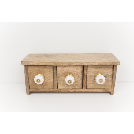 Real Solid Wood 3 Drawer Box with Ceramic knobs