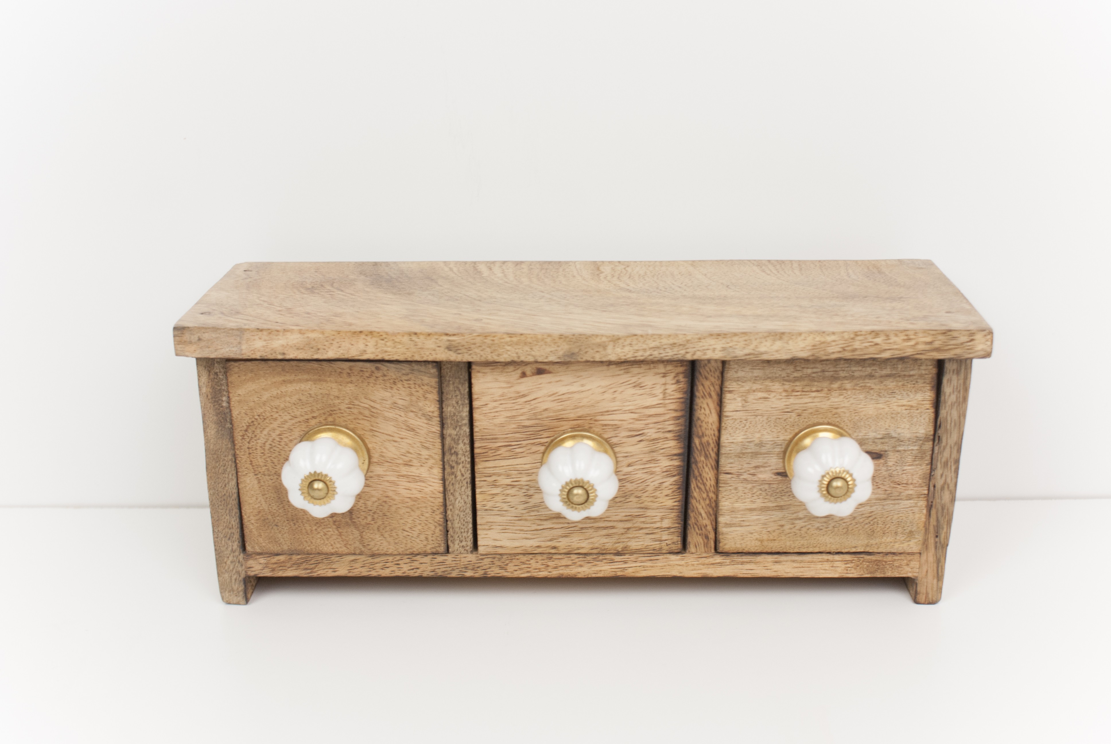 Real Solid Wood 3 Drawer Box With Ceramic Knobs