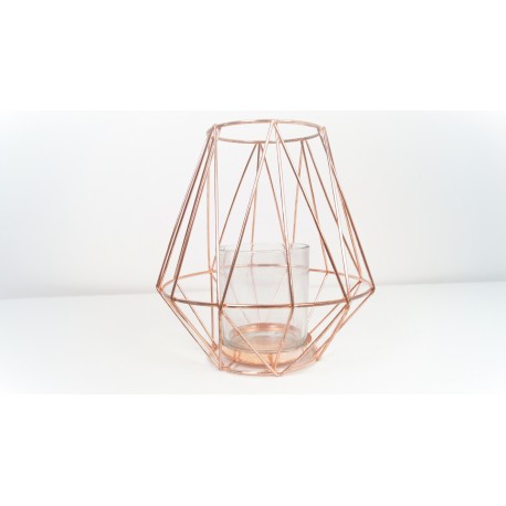 Tall geometric copper candle holder 19 cm